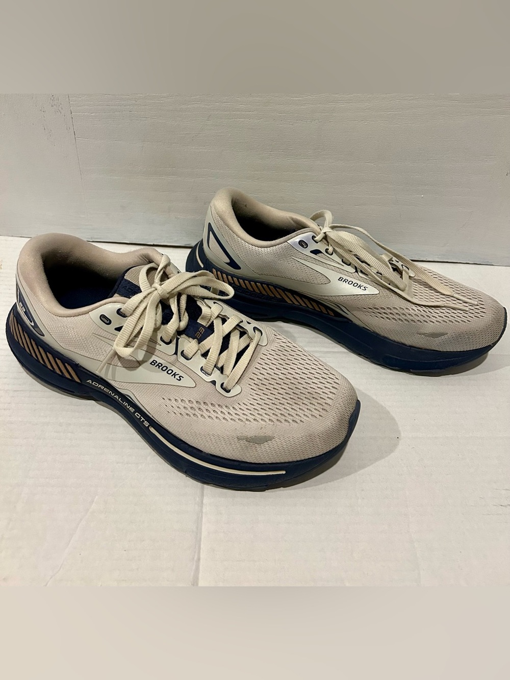 Brooks Men’s Adrenaline GTS Athletic Shoes - Beige and Navy